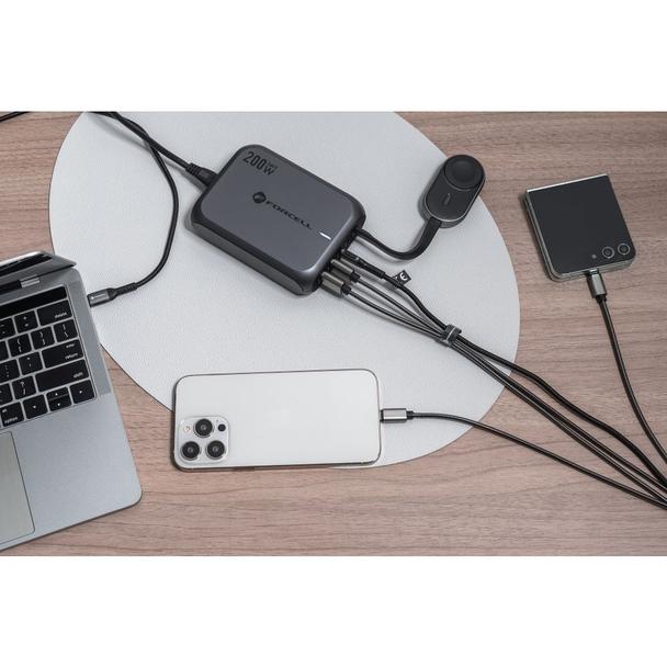 Ładowarka biurkowa Forcell F-Energy GaN III 3 x USB C + 2 x USB A QC4.0 PD 5A 200W VT-51 szara