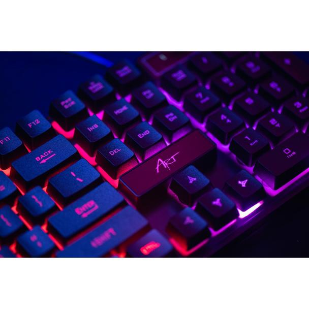 ART zestaw klawiatura przewodowa USB A QWERTY podświetlana + myszka przewodowa USB A podświetlana AK-50 czarny