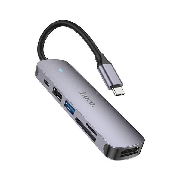Adapter HUB 6w1 (HDTV+USB 3.0+USB 2.0+SD+TF+PD) USB-C Hoco HB28 czarny