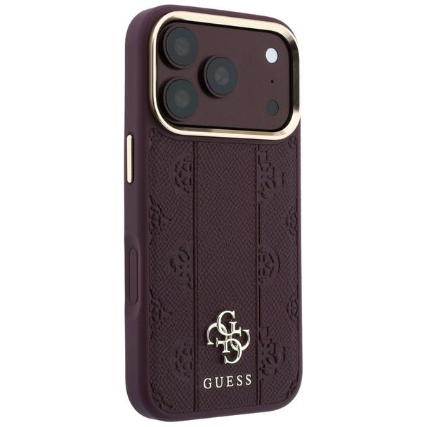 GUESS futerał do IPHONE 18 Pro/17 Pro kompatybilny z MagSafe (Stripe Peony 4G Logo) burgundy