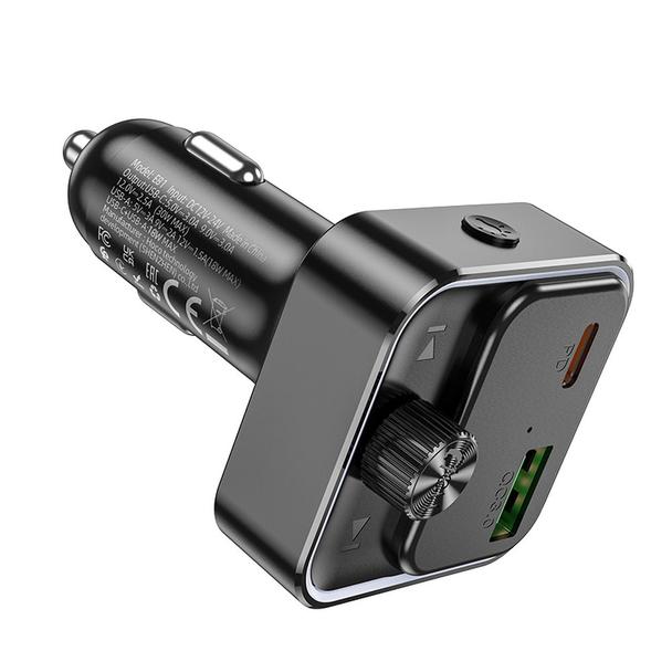 Ładowarka samochodowa Hoco USB A + USB C QC3.0 PD 30W  z transmiterem E81 czarny