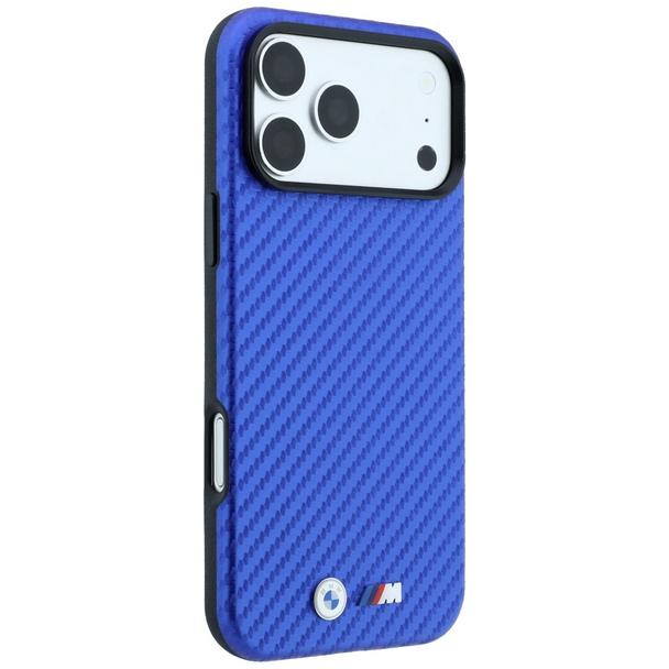 BMW futerał do IPHONE 18 Pro/17 Pro kompatybilny z MagSafe (Carbon Metal Logo) niebieski