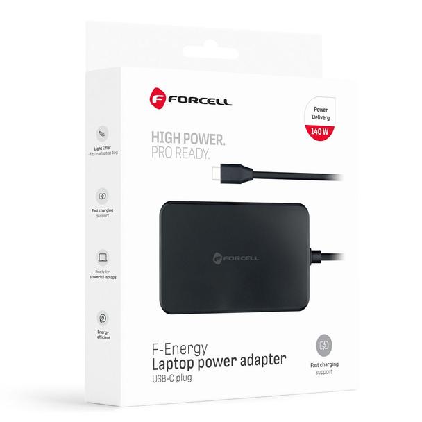 Uniwersalny zasilacz do laptopa 140W Forcell F-Energy USB C E856 czarny