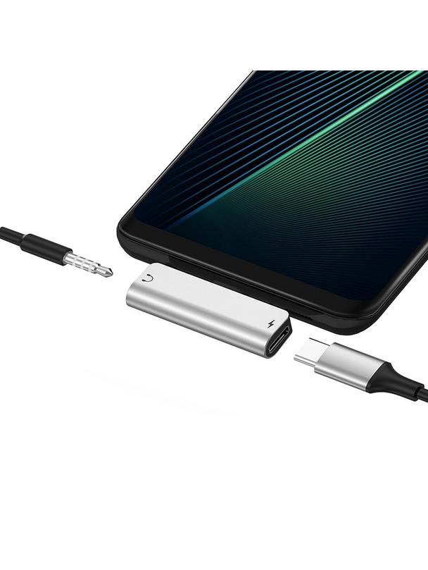 Adapter AUX 2w1 USB C do Jack 3,5 mm / USB C Hoco LS26 srebrny