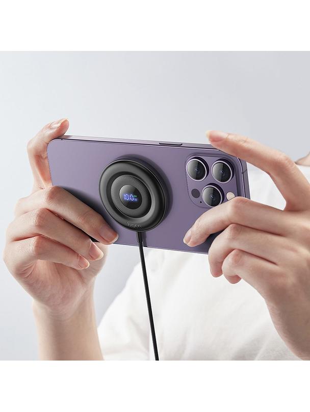 Ładowarka indukcyjna Hoco 2A 15W zgodna z MagSafe z wyświetlaczem CW61 czarna