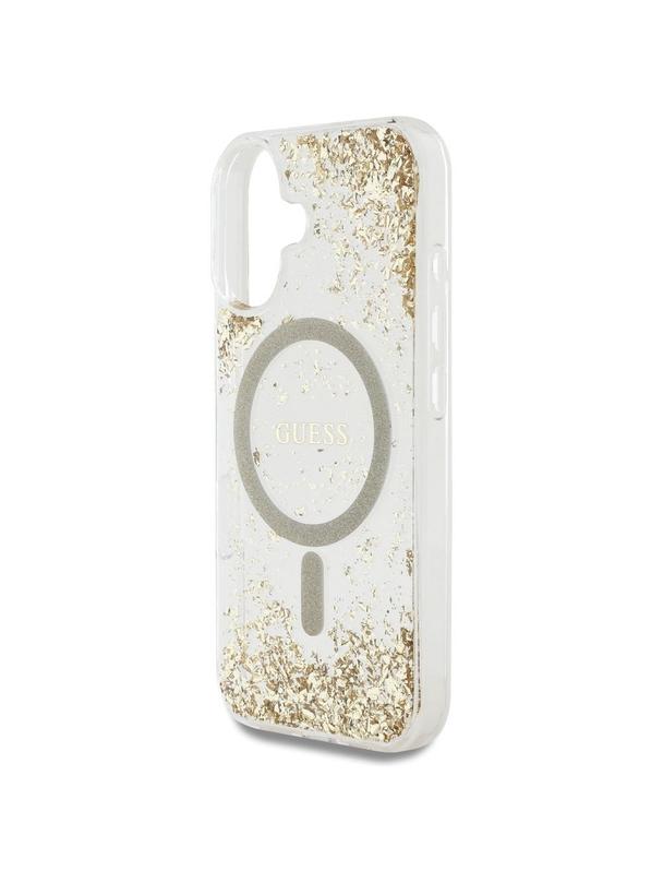 GUESS futerał do IPHONE 16 kompatybilny z MagSafe GUHMP16SRGRGED (Resin Bottom Glitter) złoty