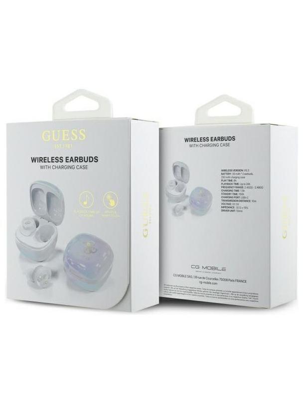 GUESS słuchawki bezprzewodowe bluetooth TWS GUTWSJ144ESH (Mini Iridescent 4G Printed Logo) białe