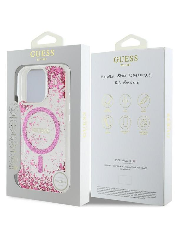 GUESS futerał do IPHONE 16 Pro kompatybilny z MagSafe GUHMP16LRGRGEP (Resin Bottom Glitter) różowy