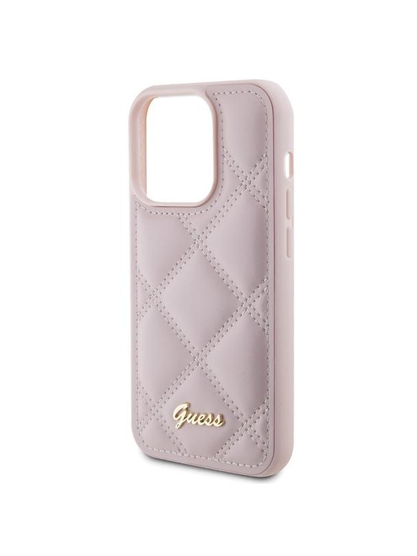 GUESS futerał do IPHONE 15 Pro GUHCP15LPSQSQSP (Quilted Metal Logo) różowy