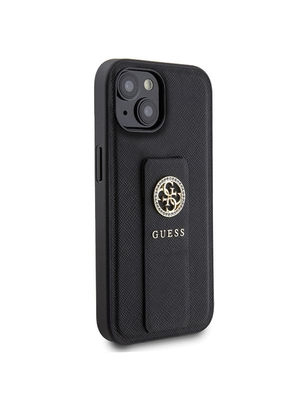 GUESS futerał do IPHONE 13 / 14 / 15 GUHCP15SPGSSADK (Grip Stand 4G Saffiano Strass) czarny