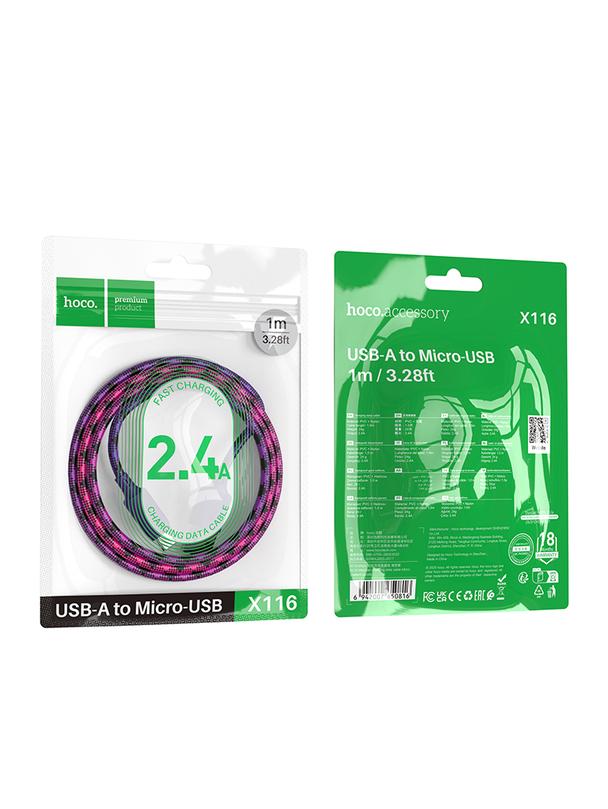 Kabel USB A do Micro USB Hoco 2,4A 1 m X116 gradient fioletowy