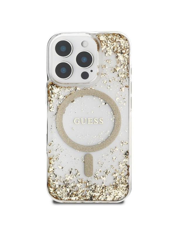 GUESS futerał do IPHONE 16 Pro kompatybilny z MagSafe GUHMP16LRGRGED (Resin Bottom Glitter) złoty
