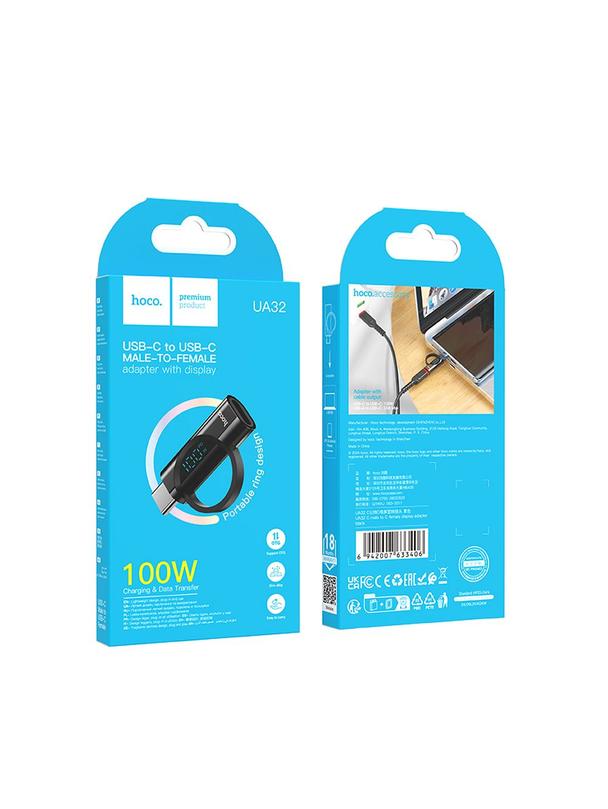 Adapter USB C do USB C Hoco 5A 100W z wyświetlaczem UA32 czarny