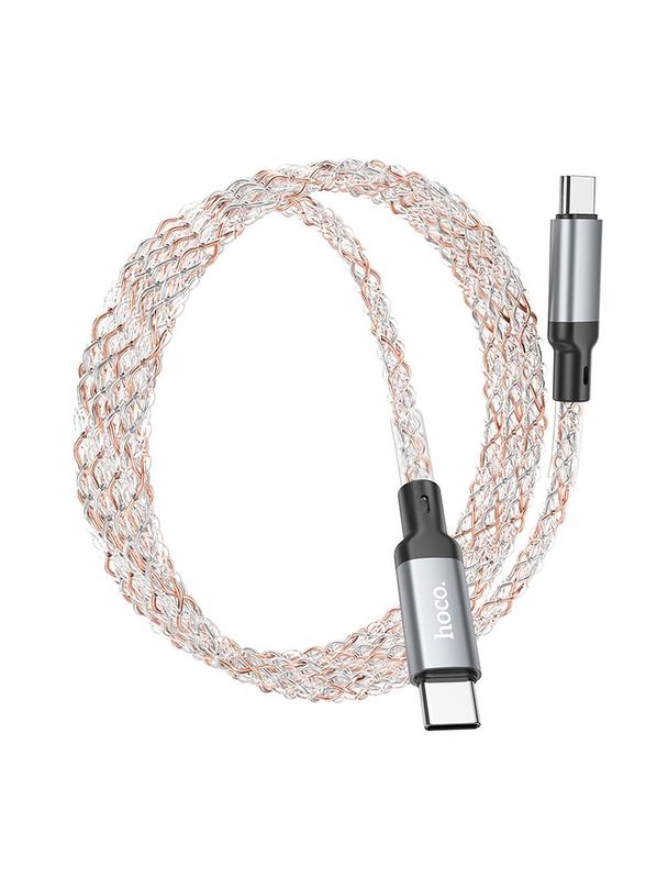 Kabel USB C do USB C Hoco 3A 60W LED 1 m U112 szary
