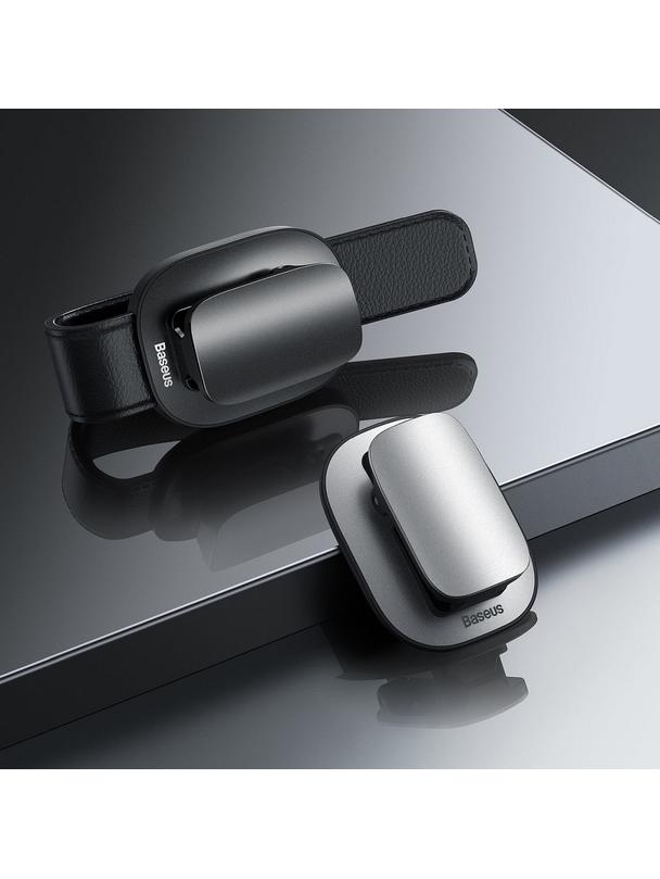 BASEUS uchwyt samochodowy na okulary klips skórzany Platinium Vehicle czarny ACYJN-B01