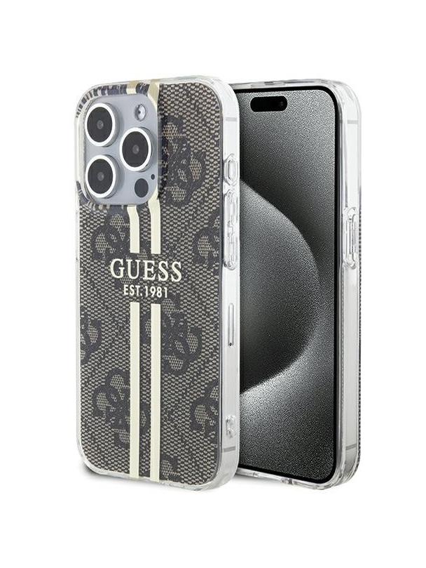 GUESS futerał do IPHONE 15 Pro GUHCP15MH4PSEGW (4G Gold Stripe) brązowy