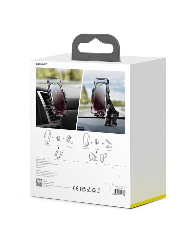 BASEUS uchwyt samochodowy indukcyjny automatyczny do kratki / szyby / deski 15W WXHW03-01 srebrny