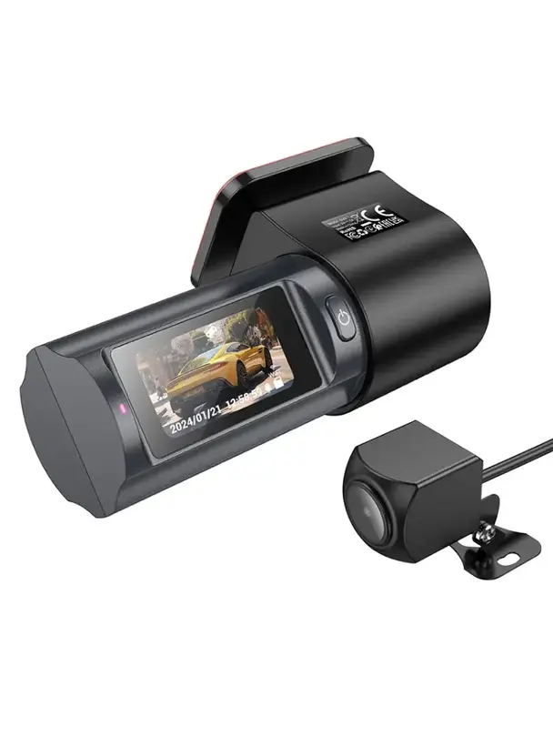 Kamera samochodowa Hoco z wyświetlaczem 1,47" 2K + kamera tylna 720P/25fps DV8 czarna