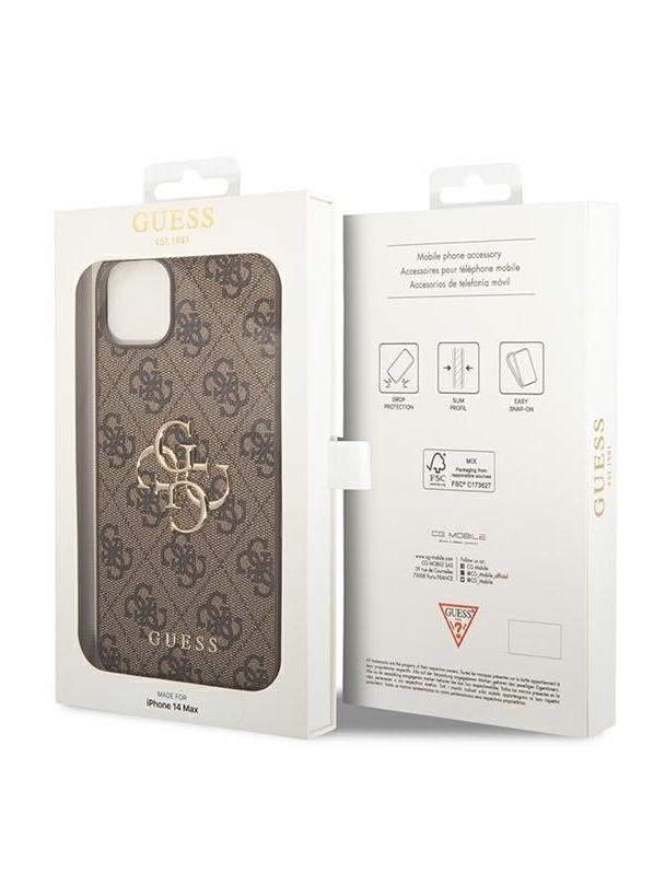 GUESS futerał do IPHONE 13 / 14 / 15 GUHCP14S4GMGBR (4G Big Metal Logo) brązowy