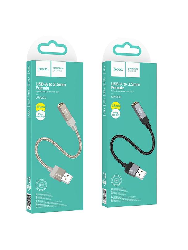 Adapter AUX USB A (męski) do Jack 3,5 mm (żeński) Hoco UPA32D złoty