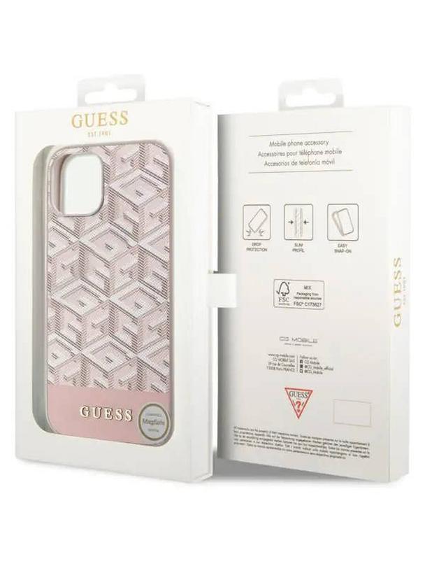 GUESS futerał do IPHONE 14 kompatybilny z MagSafe GUHMP14SHGCFSEP (GCUBE Stripes) różowy