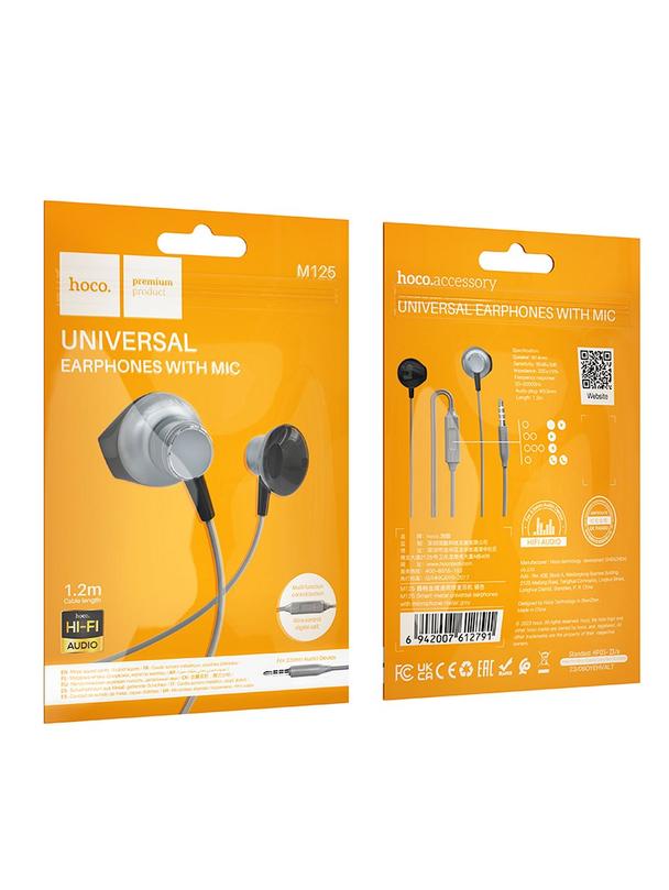 Słuchawki przewodowe douszne Jack 3,5 mm Hoco M125 szare