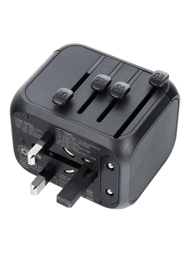 Ładowarka podróżna / adapter OL-309-PQ20 CAŁY ŚWIAT czarna