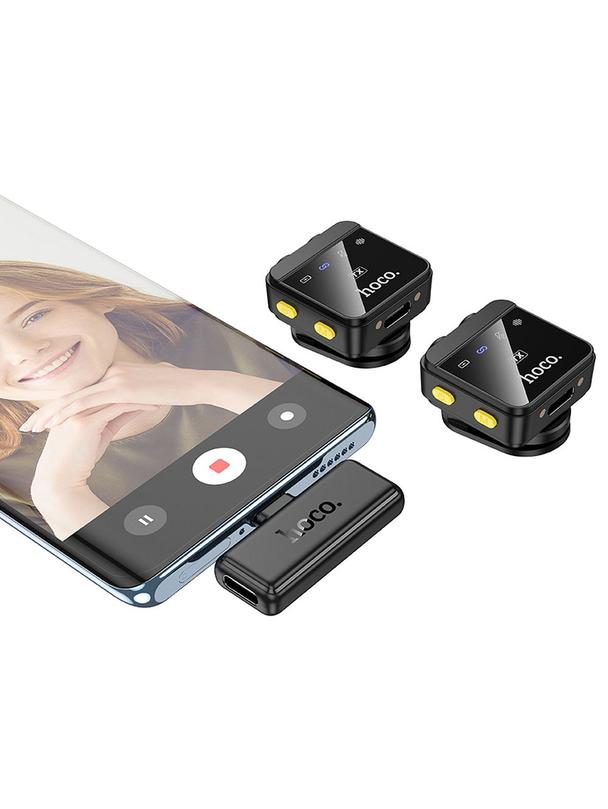 Mikrofon krawatowy bezprzewodowy Lightning / USB C Hoco 2 szt L17 czarny