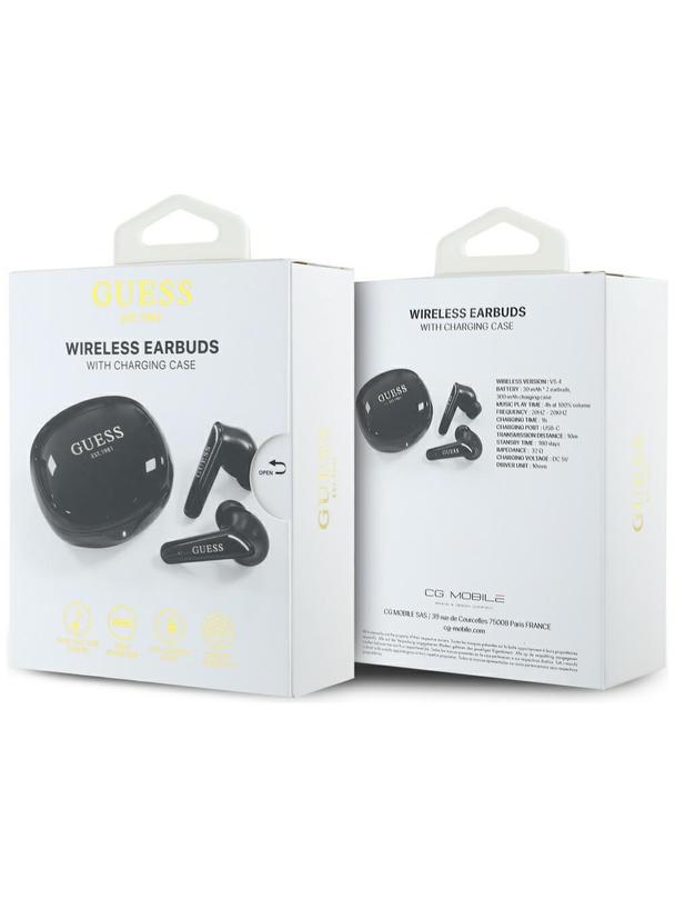 Słuchawki bezprzewodowe douszne Guess TWS Flat Classic Logo Electroplated czarne