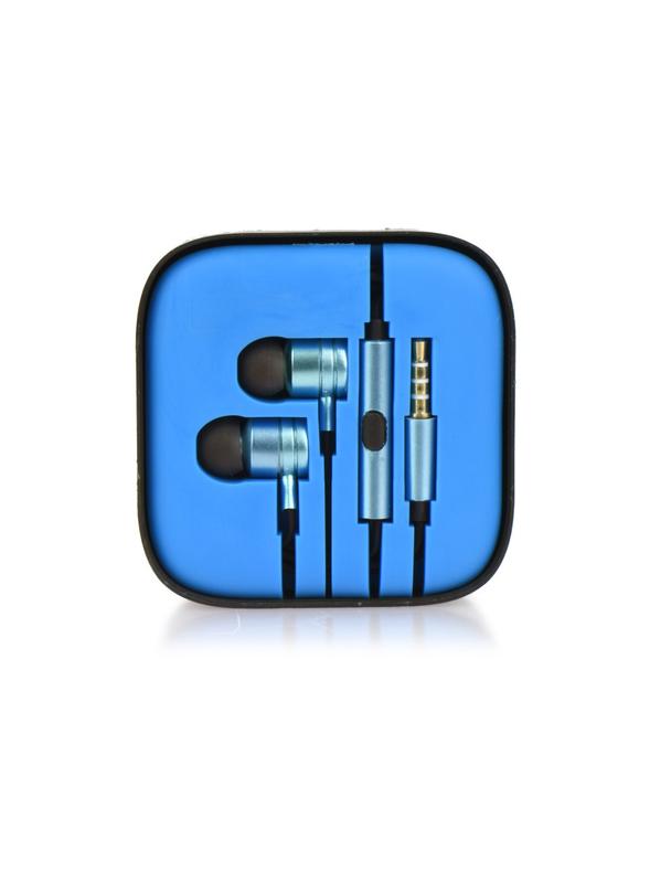 Słuchawki przewodowe Jack 3,5 mm z mikrofonem MI metal box niebieski