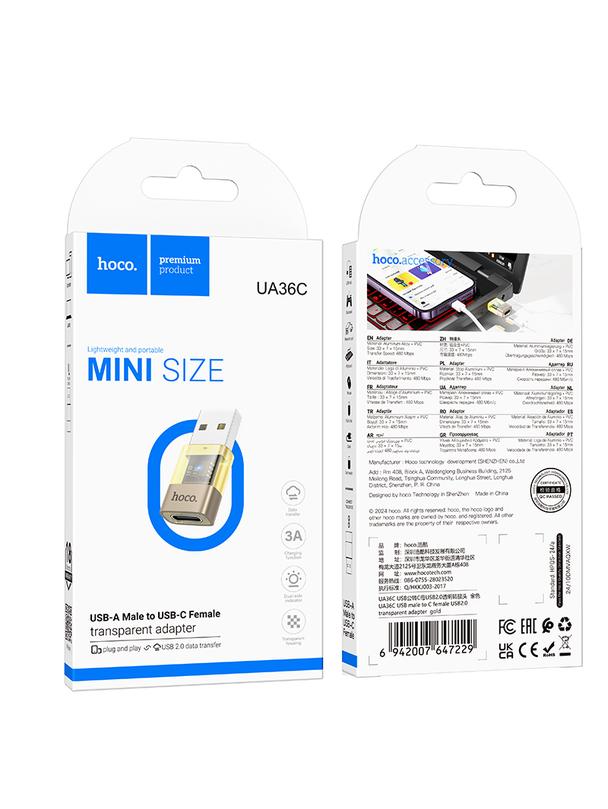 Adapter USB A do USB C Hoco UA36C złoty