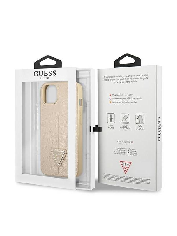 GUESS futerał do IPHONE 13 / 14 / 15 GUHCP14SPSATLE (SaffianoTriangle Logo) beżowy