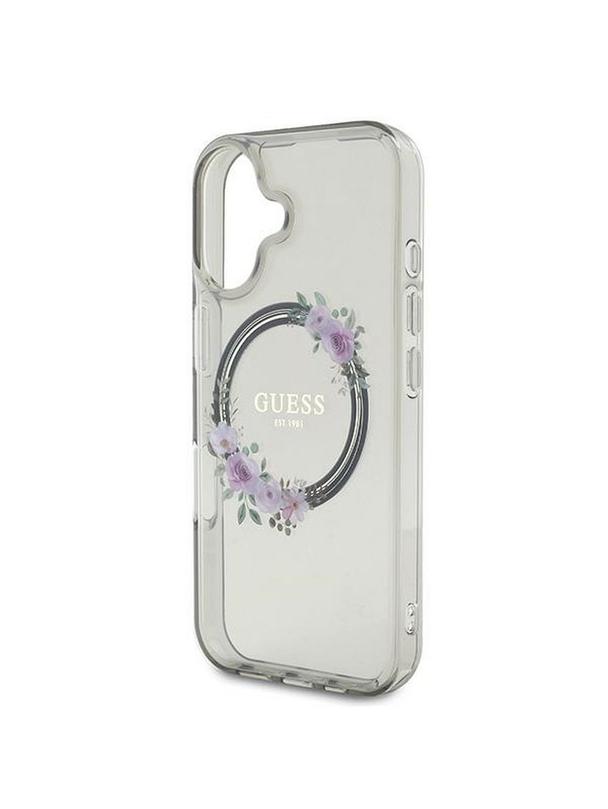 GUESS futerał do IPHONE 16 kompatybilny z MagSafe GUHMP16SHFWFCK (IML Flowers Wreath) czarny