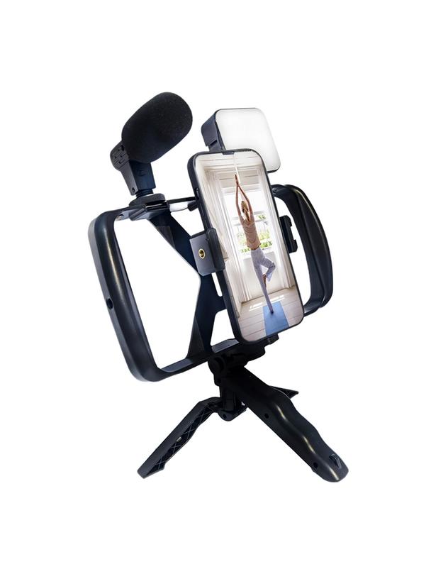 Uchwyt selfie z pilotem bezprzewodowym tripod z LED / mikrofonem do streamów TL-49T czarny