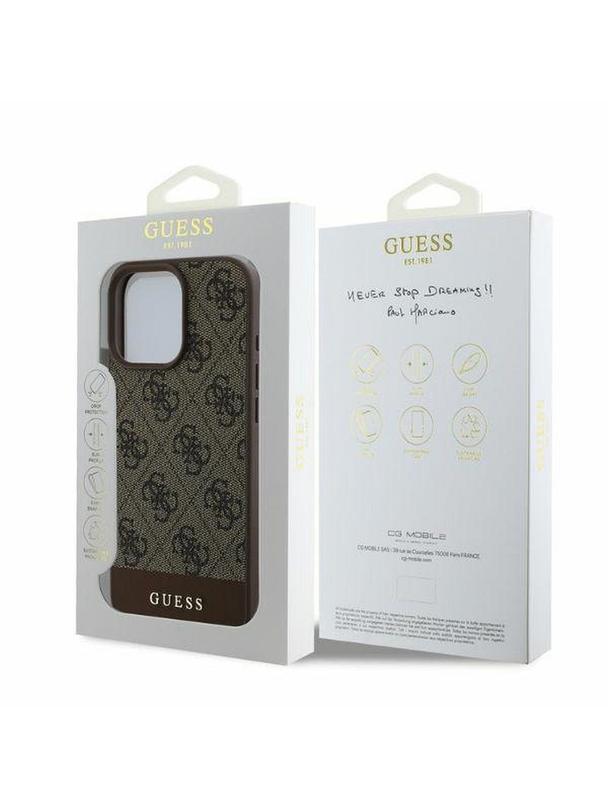 GUESS futerał do IPHONE 16 Pro Max GUHCP16XG4GLBR (PC/TPU 4G PU Bottom Stripe) brązowy