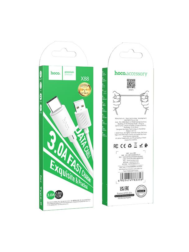 Kabel USB A do USB C Hoco 3A 1 m X88 biały