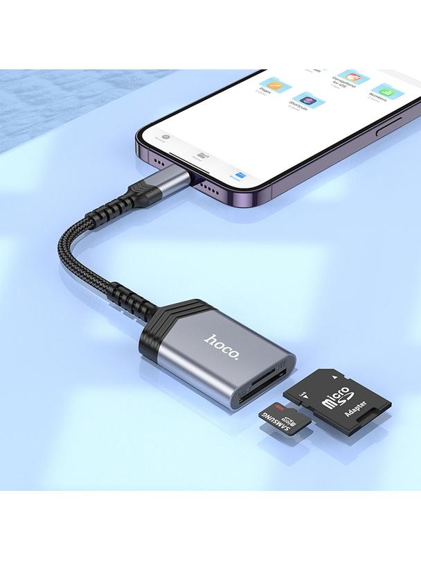 Czytnik kart SD / TF Hoco Lightning UA25 szary