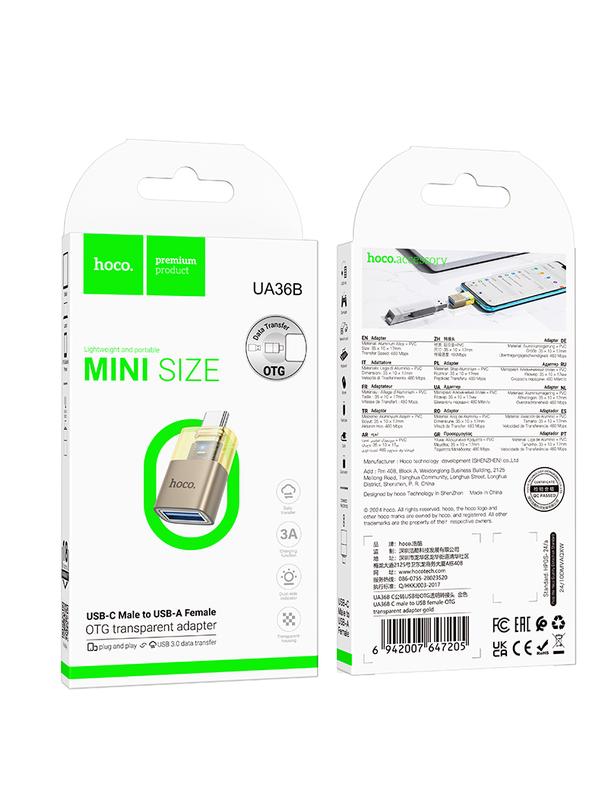Adapter OTG USB C do USB A Hoco UA36B złoty