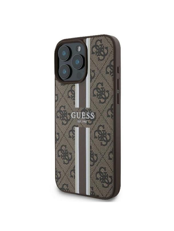 GUESS futerał do IPHONE 16 Pro kompatybilny z MagSafe GUHMP16LP4RPSW (4G Printed Stripes) brązowy