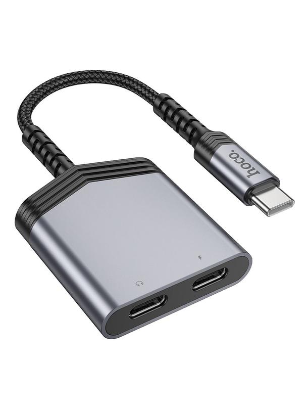 Adapter AUX 2w1 USB C do 2 x USB C Hoco 27W LS40 szary