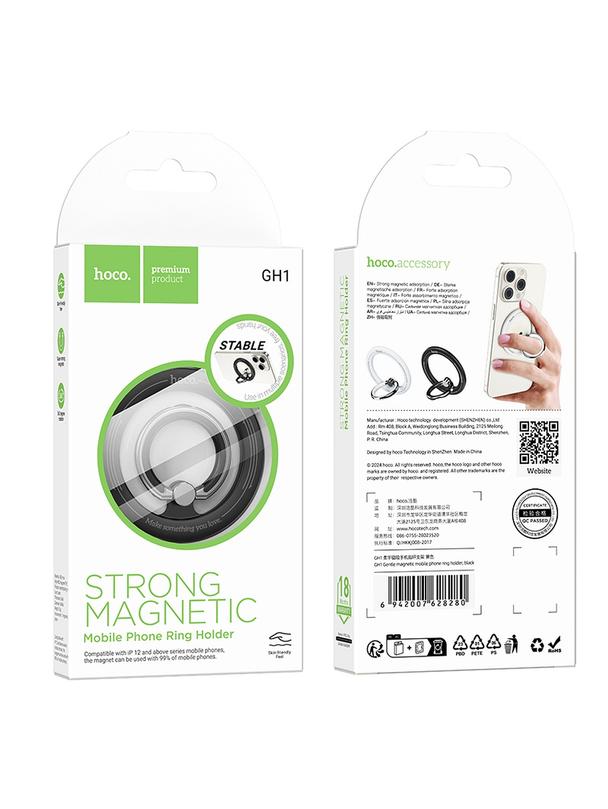 Uchwyt na telefon na palec Hoco magnetyczny Ring GH1 czarny