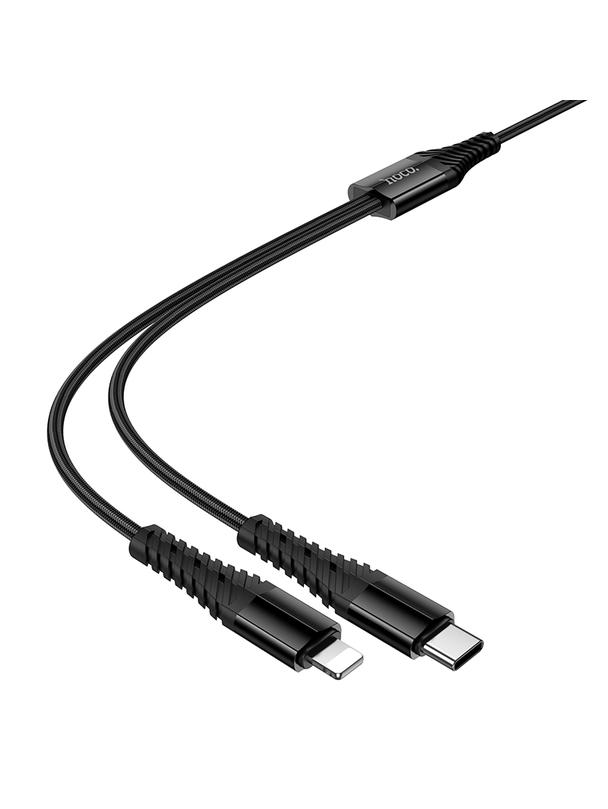 Kabel 2w1 USB C do USB C+Lightnig Hoco 1 m X123 czarny