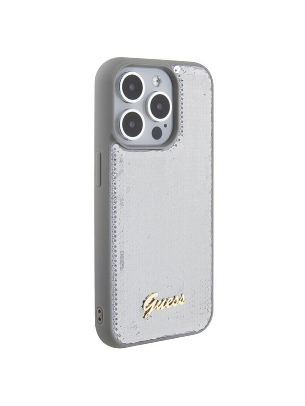GUESS futerał do IPHONE 15 Pro GUHCP15LPSFDGSS (Sequin Script Metal) srebrny