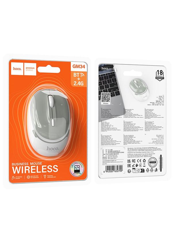 Myszka bezprzewodowa Hoco 2,4G 1600 dpi GM34 szaro biała