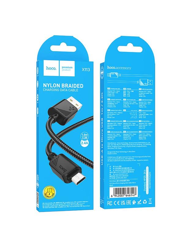Kabel USB A do Micro USB Hoco 2,4A 1 m X113 czarny