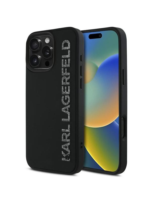 KARL LAGERFELD futerał do IPHONE 16 Pro KLHCP16LRBKGVCK (3D Rubber Elongated Glitter) czarny