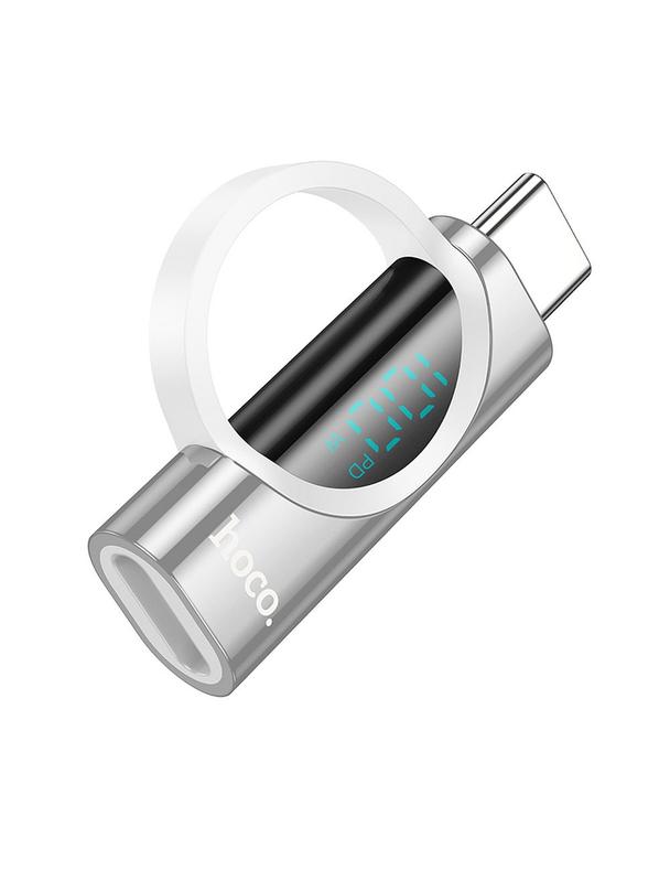 Adapter USB C do USB C Hoco 5A 100W z wyświetlaczem UA32 srebrny