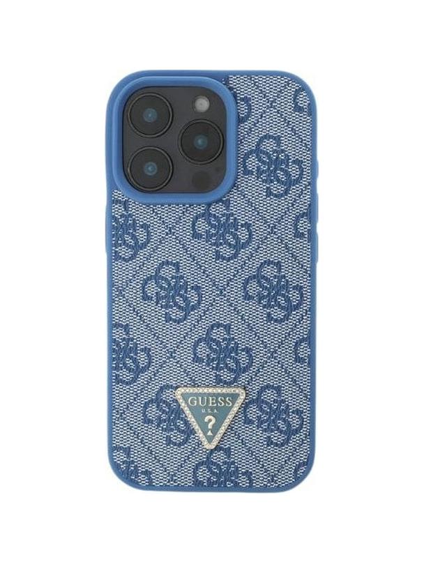 GUESS futerał do IPHONE 16 GUHCP16SP4TDPB (PU Leather 4G Triangle Strass) niebieski
