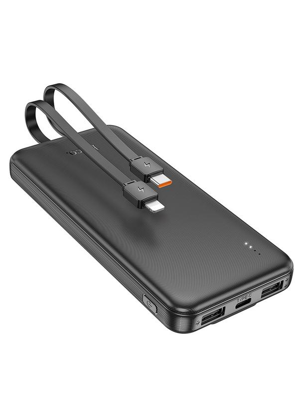 Powerbank Hoco 10000 mAh 2A z wbudowanymi kablami USB C + Lightning J118 czarny