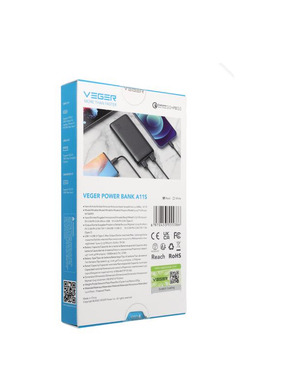 Powerbank Veger A11S (W1133) PD QC3.0 2A 20W 10000 mAh czarny